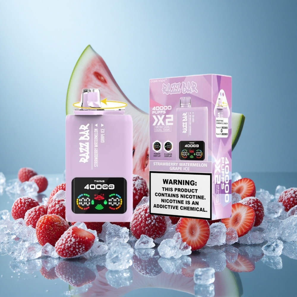 Mansikka-Arbuusi-ViiniJää Razz Bar 40000 Puffs Näyttö ja Type-C