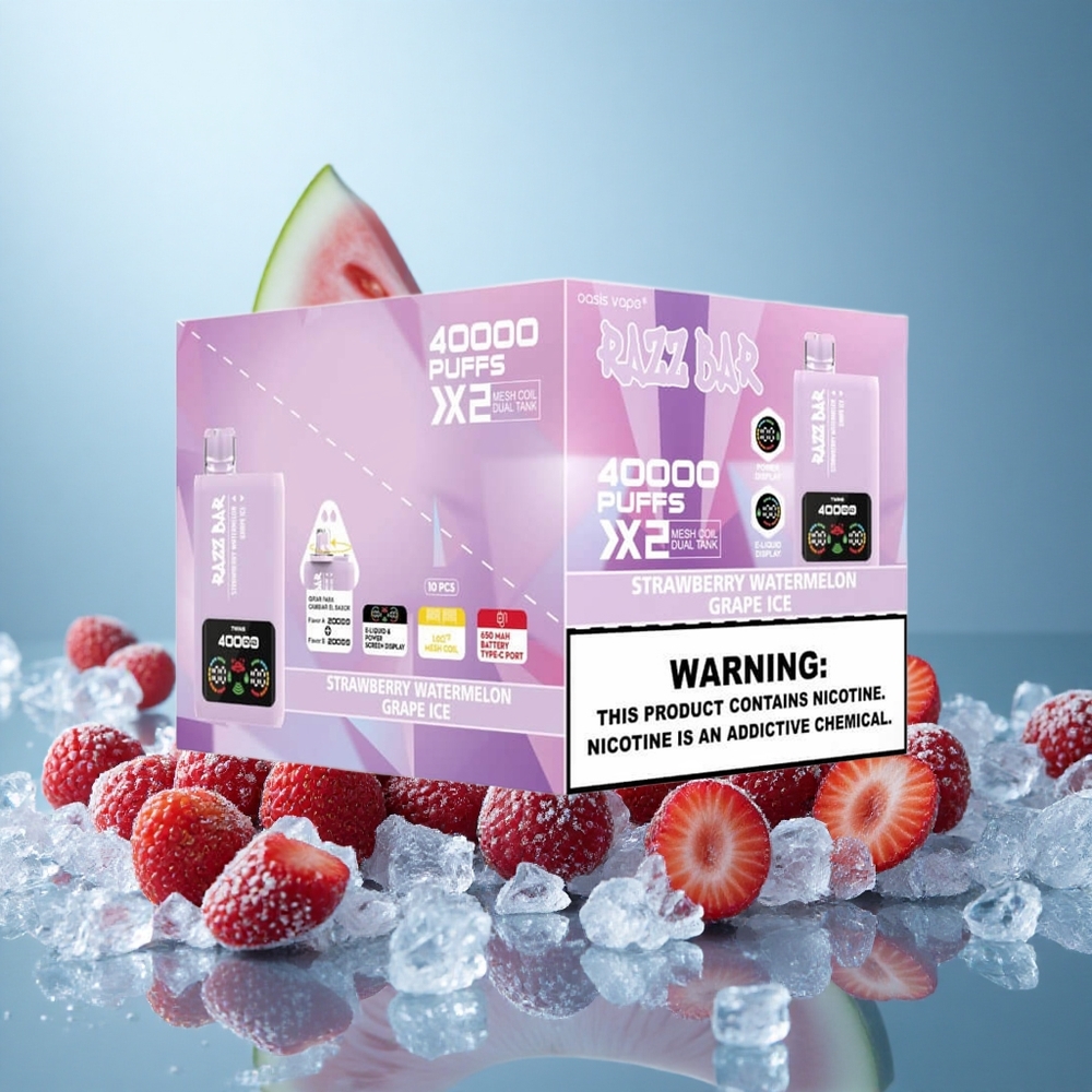 Mansikka-Arbuusi-ViiniJää Razz Bar 40000 Puffs Näyttö ja Type-C