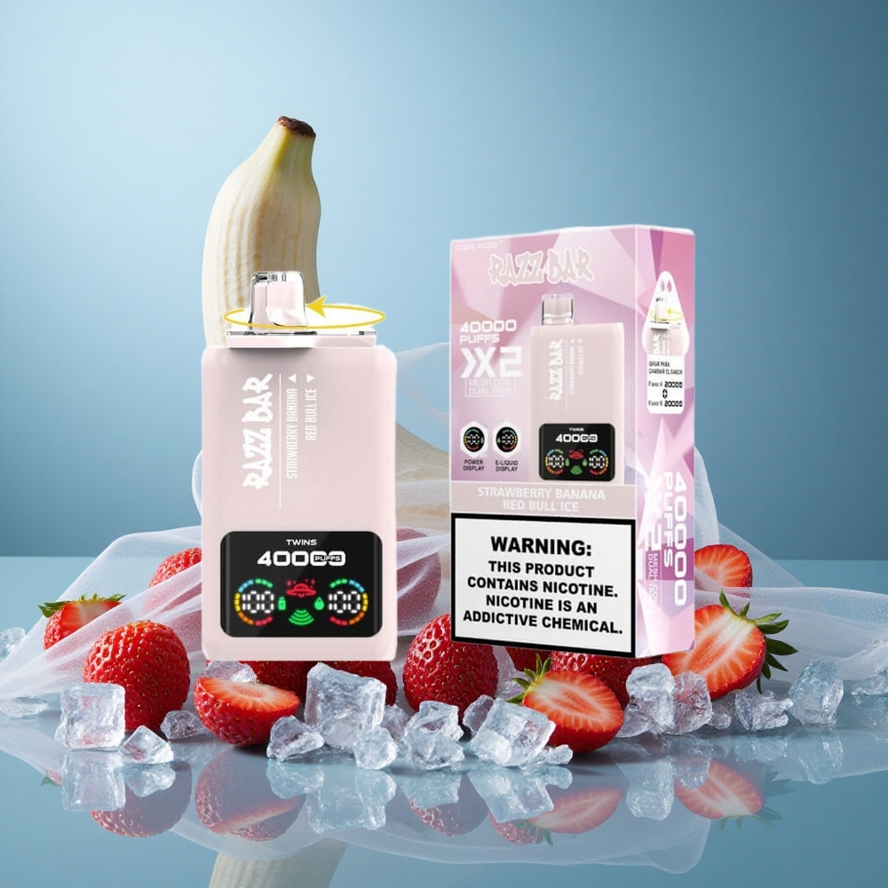 Mansikka-Banaani-Punainen Härkä Jää Razz Bar 40000 Tupakkaton Sähkötupakka Näyttöteho 650 mAh Type-C