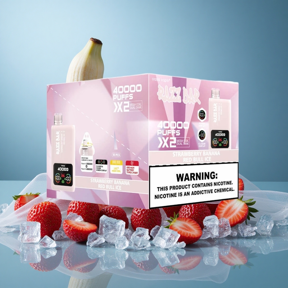 Mansikka-Banaani-Punainen Härkä Jää Razz Bar 40000 Tupakkaton Sähkötupakka Näyttöteho 650 mAh Type-C