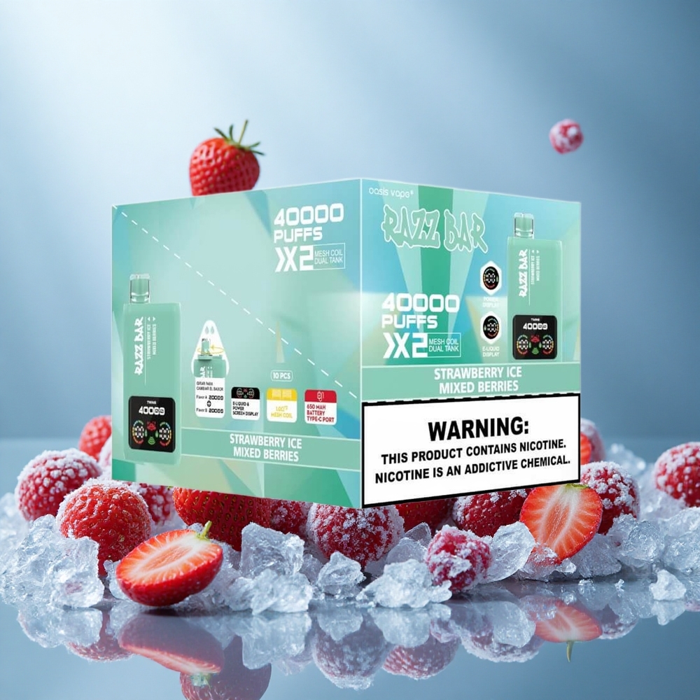 Mansikka-Jää-Marjasekoitus Razz Bar 40000 Puffs Näyttöteho Tyyppi-C