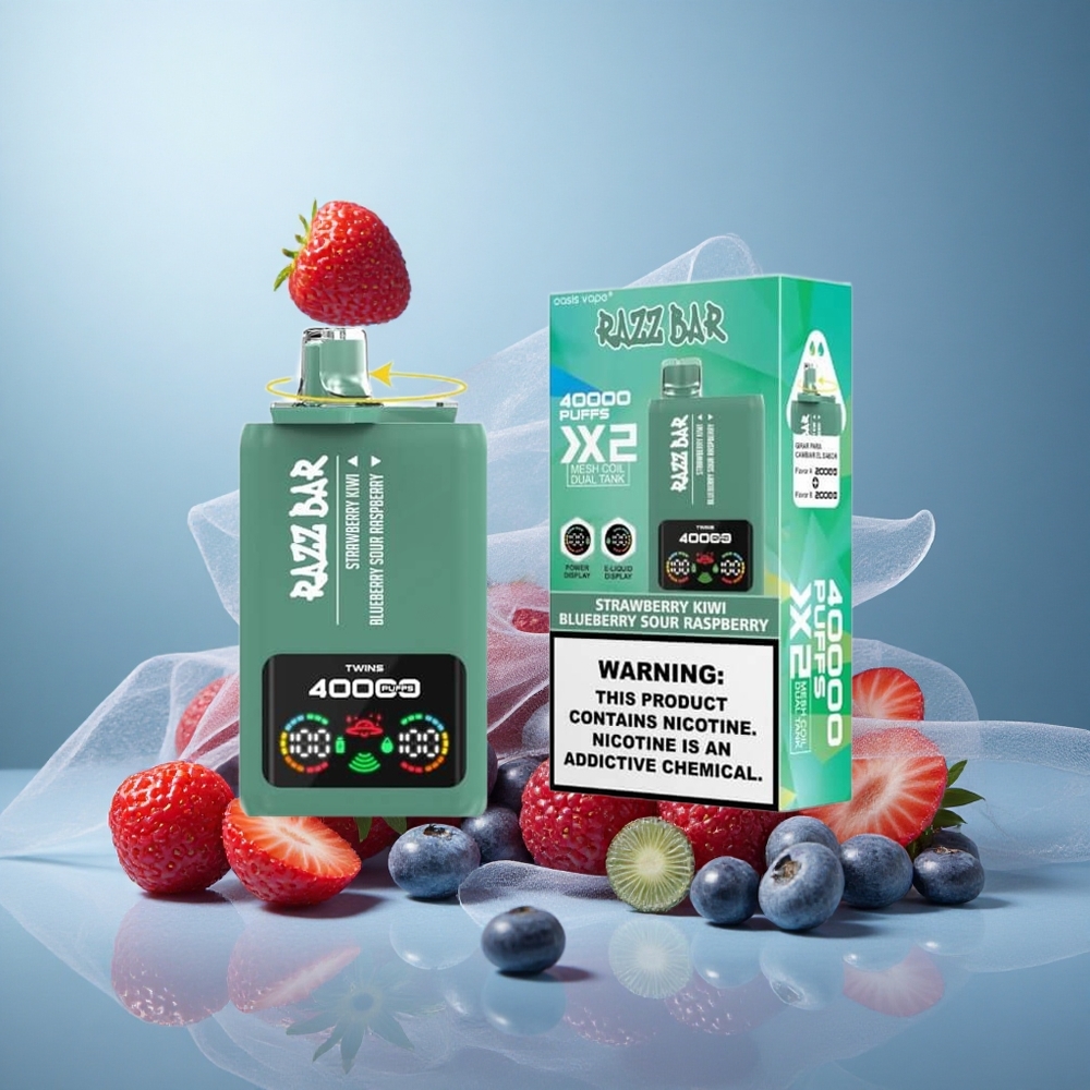 Mansikka-Kiivi & Mustikka-Hapanvadelma Razz Bar 40000 Puffs Näyttö & Type-C Portti