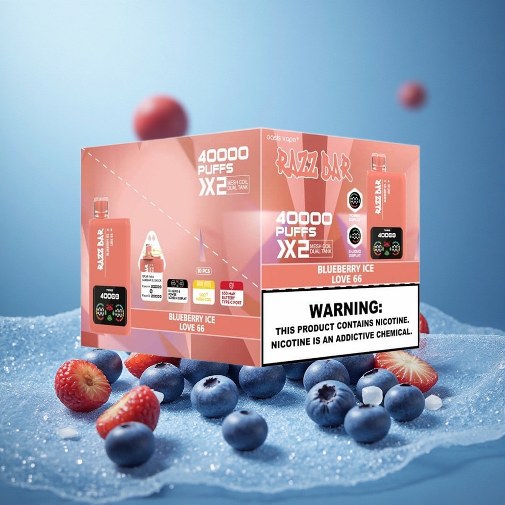Mustikka-Jää Razz Bar 40000 Puffs Kertakäyttöiset sähkötupakat 650 Mah Typpi-C 2%,5% Nikotiini