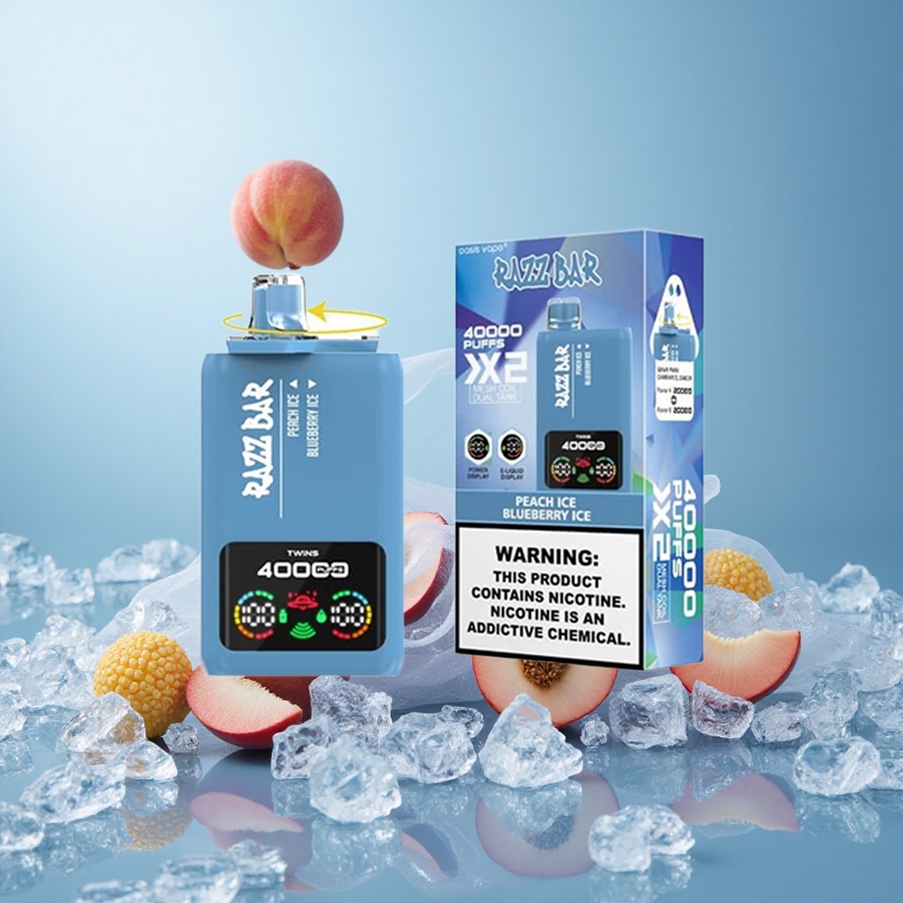 Persikka-Jää/Vadelma-Jää Razz Bar 40000 Puffs Näyttö ja Type-C