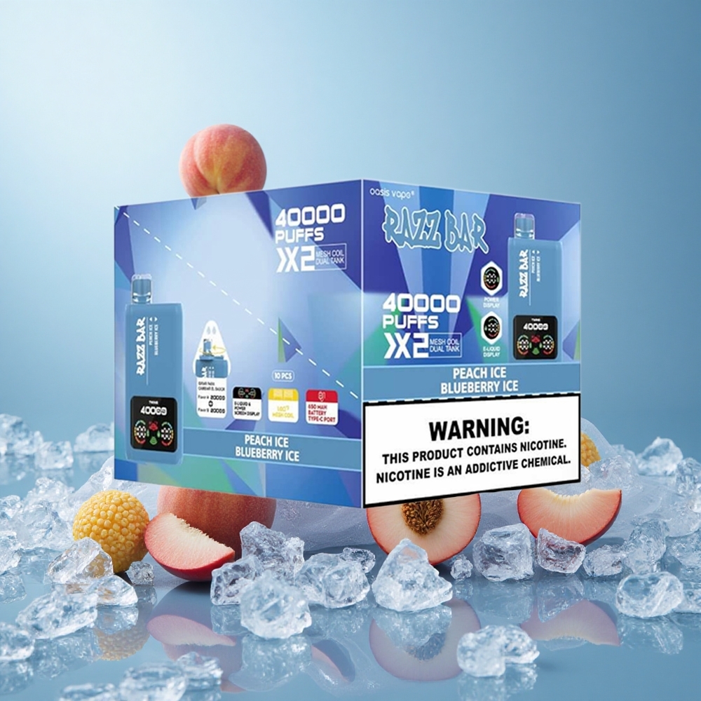 Persikka-Jää/Vadelma-Jää Razz Bar 40000 Puffs Näyttö ja Type-C