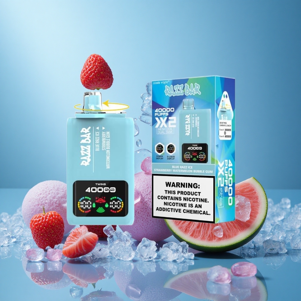 Sininen Vadelma-Jää Mansikka-Vesimeloni Purukumi Razz Bar 40000 Puffs Näyttöteho Tyypin-C Portti