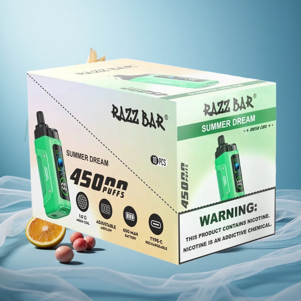 Kesäunelma Razz Bar 45000 Puffs 1.0 Ohm Mesh tyyppinen ja säädettävä ilmanvirtaus