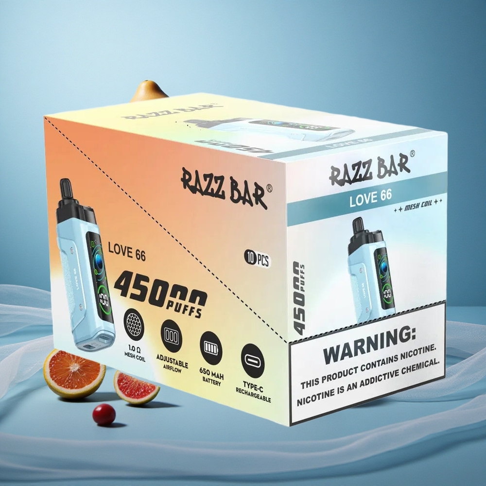 Rakkaudenvärinen 66 Razz Bar 45000 Puffs Kertakäyttöiset sähkötupakat 1.0 Ohm Mesh Käämi ja 650 mAh Akku