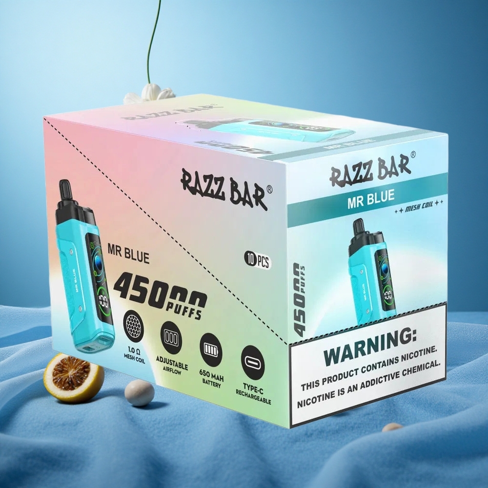 Sininen Razz Bar 45000 Tuhlausta Tyhjäkäyttöinen Vape 1.0 Ohm Mesh Käämi