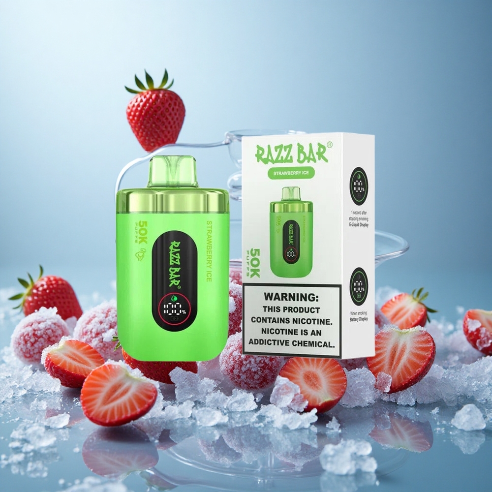 Mansikka-Jää Razz Bar 50K Puffs 1.0 Ohm Mesh Kela