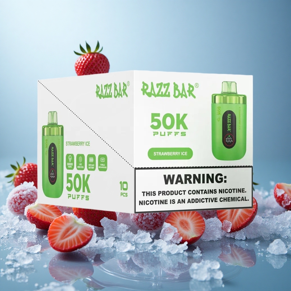 Mansikka-Jää Razz Bar 50K Puffs 1.0 Ohm Mesh Kela