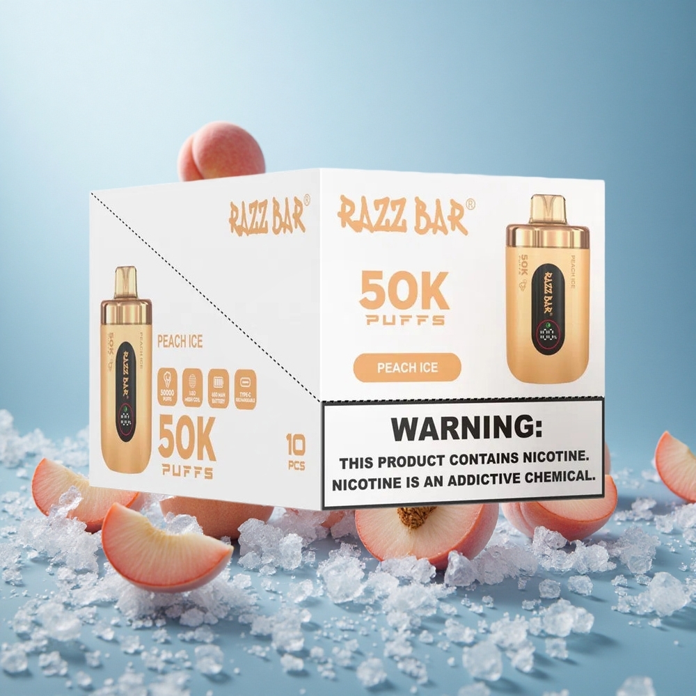 Persikka-Jää Razz Bar 50K Suudelmaa 1.0 Ohm Mesh Käämi Type-C Ladata