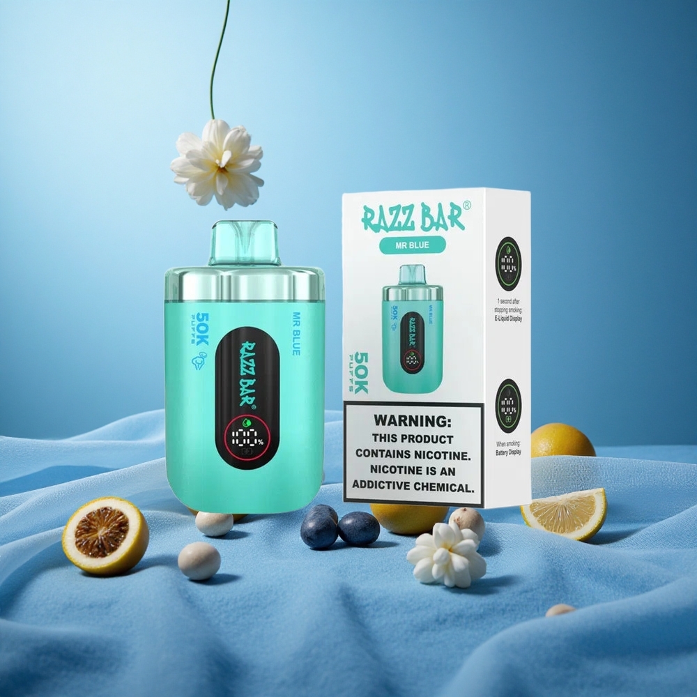 Sininen Razz Bar 50K Pussit Kertakäyttöiset sähkötupakat 1.0 Ohm Mesh ja 650 mAh Akku