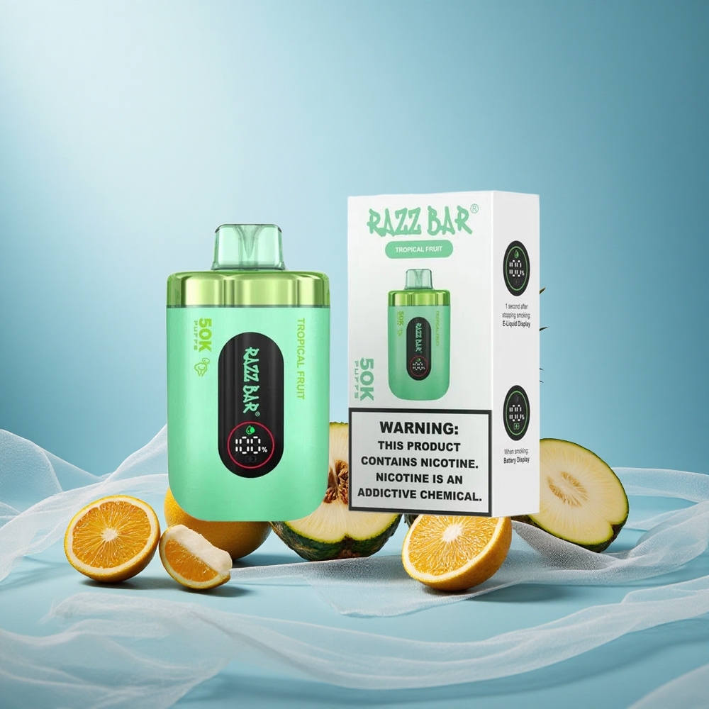 Trooppinen Hedelmä Razz Bar 50K Puffs Ladattava 650 mAh Akku