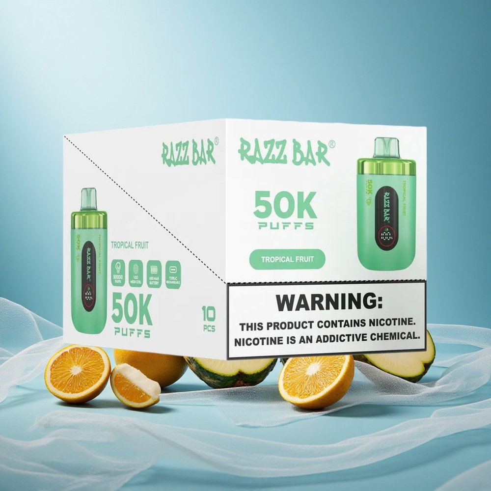 Trooppinen Hedelmä Razz Bar 50K Puffs Ladattava 650 mAh Akku