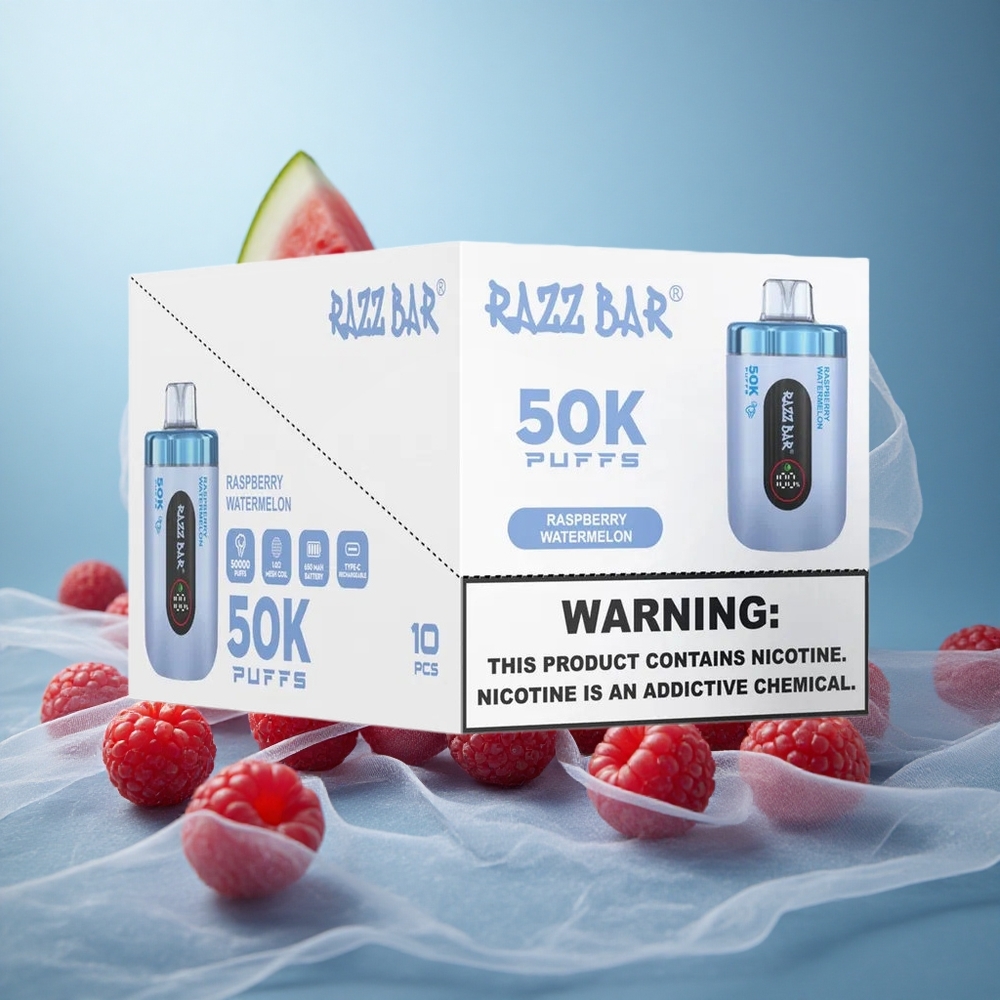 Vadelma-Arbuusi Razz Bar 50K Puffs Typy-C Lataus