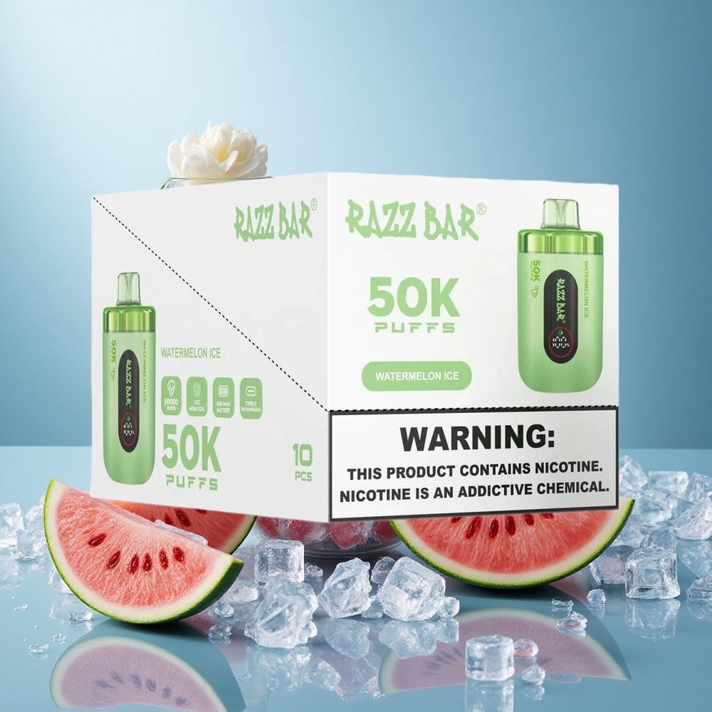 Vesimeloni-Jää Razz Bar 50K Puffs Ladattava 2% Nikotiinia
